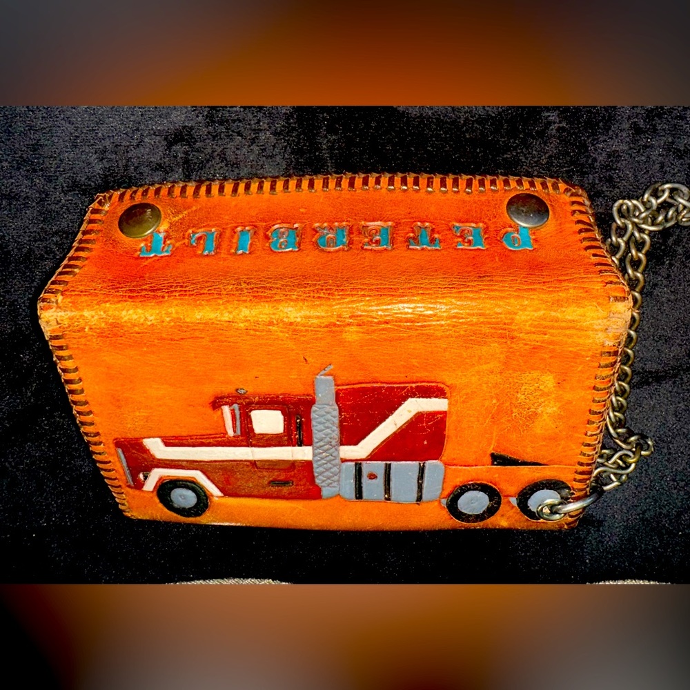 Vintage Peterbilt Trucker, Biker, Hand Made Wallet, Genuine Cowhide leather.